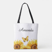 Gelbe Goldschmetterlingsname Sonnenblume Tasche (Rückseite)