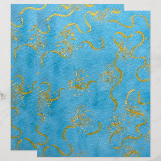 Gelbe Goldwirbel auf blauem Mischpapier für Scrapb