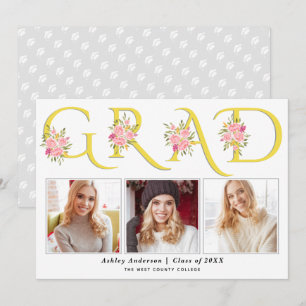 Gelbe GRAD-Typografie Rosenrosen Foto Abschluss Ankündigung