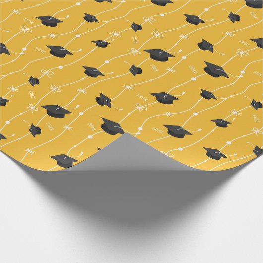 Gelbe Graduierungsklappen und -band Geschenkpapier (Ecke)