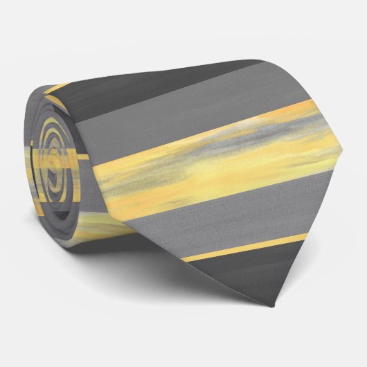 Gelbe graue Abstrakte Blockstreifen Krawatte (Gerollt)