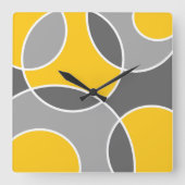 Gelbe graue Abstrakte Kreise Quadratische Wanduhr (Vorderseite)