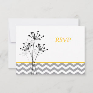 Gelbe, graue Blumen-, Chevron-Hochzeit-RSVP-Karte RSVP Karte
