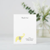 Gelbe graue Elefant-Babyparty danken Ihnen Dankeskarte (Stehend Vorderseite)