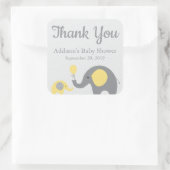Gelbe graue Elephant Baby Shower Stickers, Square Quadratischer Aufkleber (Tasche)