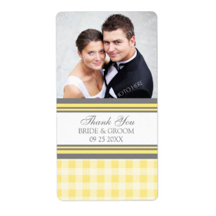 Gelbe graue Gingham-Foto-Hochzeits-Aufkleber
