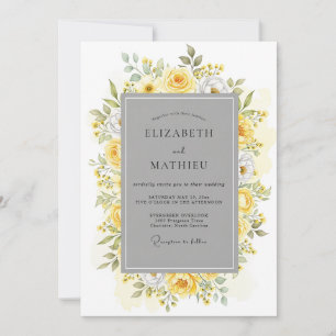 Gelbe Graue Halcyon Botanische Hochzeit Einladung