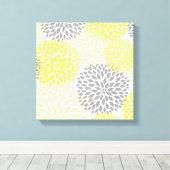Gelbe graue, moderne Dahlienblütenkunst Leinwanddruck (Insitu (Holzboden))