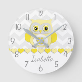Gelbe graue Owl Kinderzimmer Wall Clock Runde Wanduhr