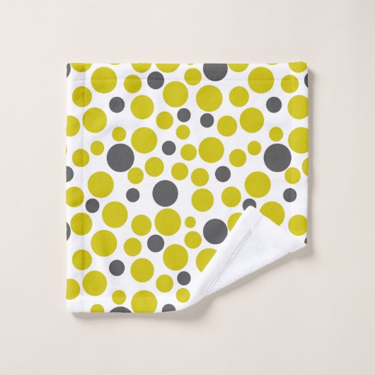 Gelbe graue Polka-Punkte auf weißem Hintergrund Badhandtuch Set (Waschlappen)