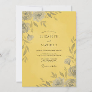Gelbe Graue Rosen Hochzeit Einladung