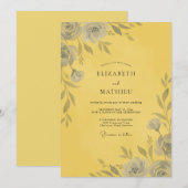 Gelbe Graue Rosen Hochzeit Einladung (Vorne/Hinten)