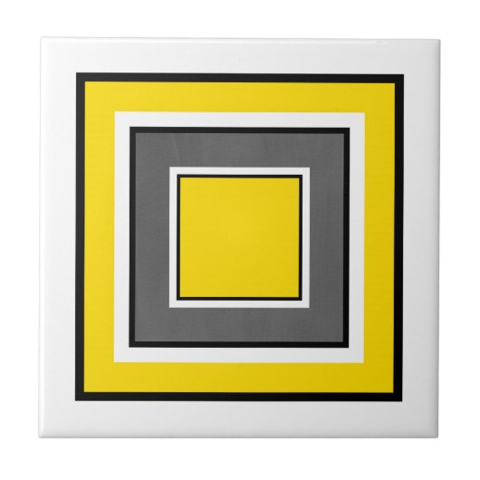 Gelbe graue Schwarz-weiße Quadrate Fliese (Vorderseite)