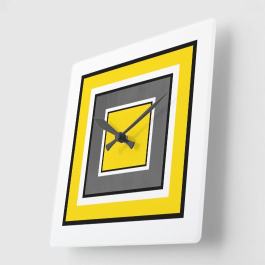 Gelbe graue schwarze Quadrate Quadratische Wanduhr (Winkel)