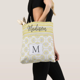 Gelbe graue Streifen Bee Trendy Initial Monogram Tasche