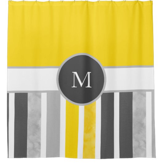 Gelbe graue Streifen Duschvorhang (Vorderseite)