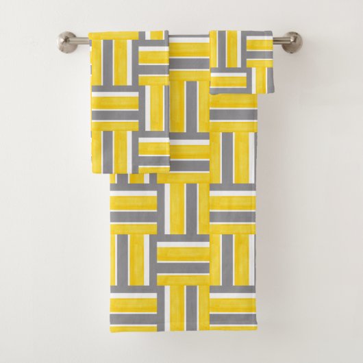 Gelbe graue Streifen mit weißer Farbe Modernes Mus Badhandtuch Set (Insitu)