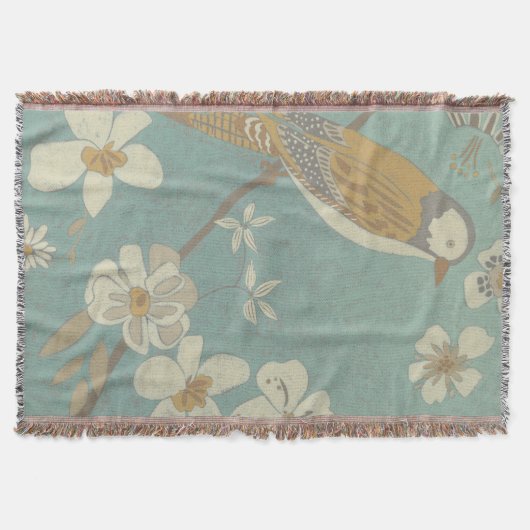 Gelbe, graue und beige Vögel auf einem Zweig Decke (Vorderseite)