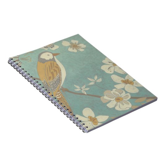 Gelbe, graue und beige Vögel auf einem Zweig Notizblock (Rechte Seite)