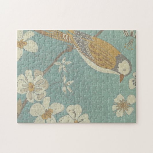 Gelbe, graue und beige Vögel auf einem Zweig Puzzle (Horizontal)