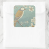 Gelbe, graue und beige Vögel auf einem Zweig Quadratischer Aufkleber (Tasche)