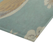 Gelbe, graue und beige Vögel auf einem Zweig Schneidebrett (Ecke)