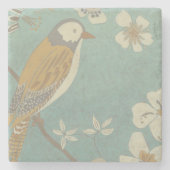 Gelbe, graue und beige Vögel auf einem Zweig Steinuntersetzer (Vorderseite)