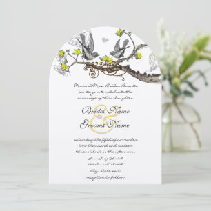 Gelbe & graue Vintage-Vögel Hochzeitseinladung Einladung