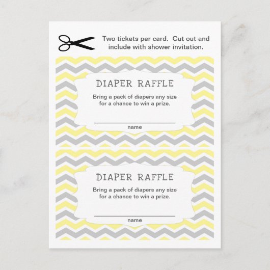 Gelbe graue Windeln Raffelkarten, Größe Einladungspostkarte (Vorderseite)
