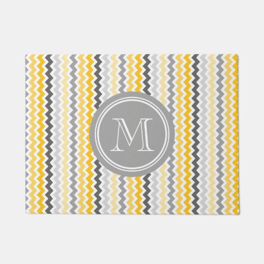 Gelbe graue Zickzack graue Monogramm-Fußmatte Fußmatte (Vorderseite)