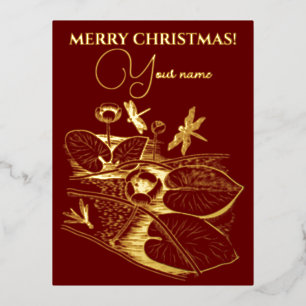 Gelbe Gravur der Seerosen Foil Holida Folien Feiertagspostkarte