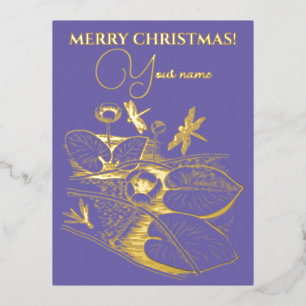 Gelbe Gravur der Seerosen Folien Feiertagspostkarte