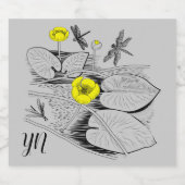 Gelbe Gravur der Wasserlilien, schwarz Alkoholflaschenetikett (Einzelnes Label)