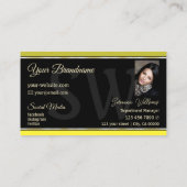 Gelbe Grenzen für Schwarzes Monogramm und Foto Visitenkarte (Rückseite)