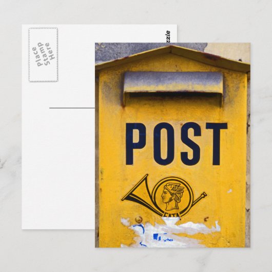 Gelbe griechische Postbox Postkarte (Vorne/Hinten)