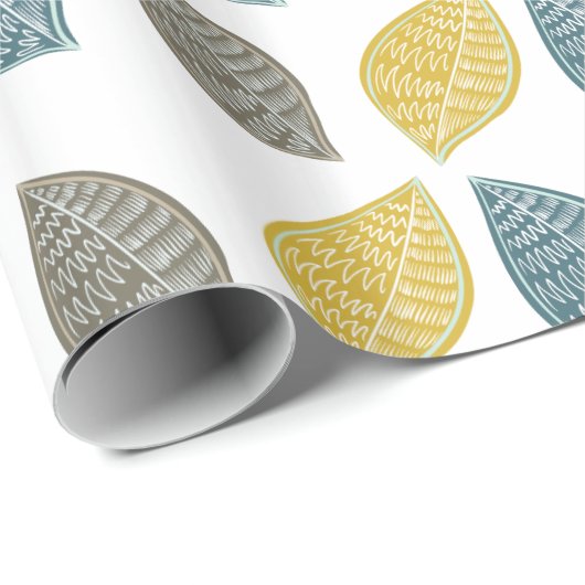 Gelbe grünbraune Blätter Geschenkpapier (Rolleneckpunkt)