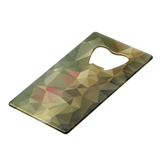 Gelbe grüne Abstrakt geometrische Pyramidenkunst Geldbeutel Flaschenöffner (Rückseite Schrägansicht)