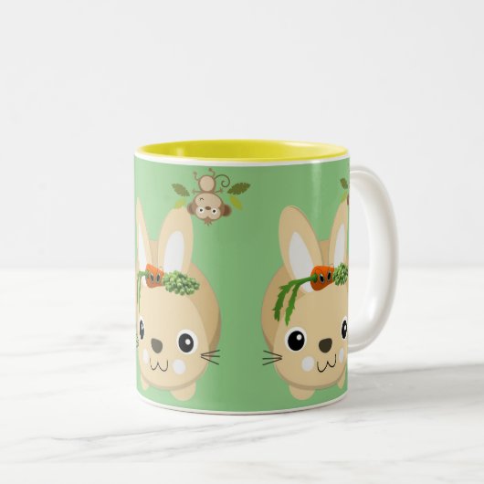 Gelbe grüne Affenhalblauchkarren und Erbsen-Tasse Zweifarbige Tasse (VorderseiteRechts)