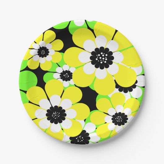 Gelbe grüne Blume Pappteller (Vorderseite)