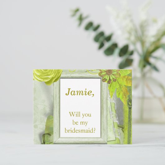 Gelbe grüne Blumenüberdacht Einladung (Stehend Vorderseite)