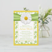 Gelbe grüne Daisy Blumendusche Einladung (Stehend Vorderseite)