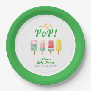 Gelbe grüne Eiscreme für den Pop Babydusche Pappteller