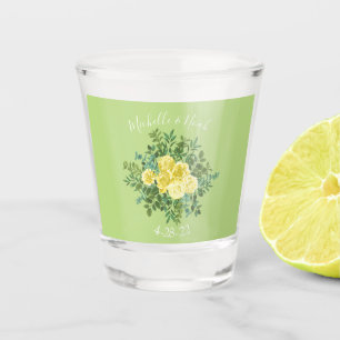 Gelbe & Grüne Frühlingsrose Vintage-Hochzeit Schnapsglas