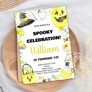 Gelbe grüne Halloween-Geburtstagseinladungen Einladung