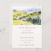 Gelbe Grüne Hügel Save the Date Karte (Vorne/Hinten)