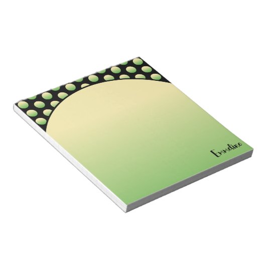 Gelbe grüne Kreise schwarzer Hintergrundname Notizblock (angewinkelt)