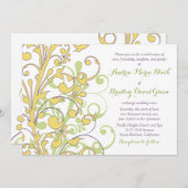 Gelbe grüne Lila Abstrakte Blumenhochzeit Einladung (Vorne/Hinten)