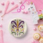 Gelbe, grüne lila Lilie Federn Pappteller (Party)