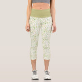 Gelbe Grüne Natur Fern Leaf Muster auf Weiß Capri Leggings (Vorderseite)