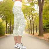 Gelbe Grüne Natur Fern Leaf Muster auf Weiß Capri Leggings